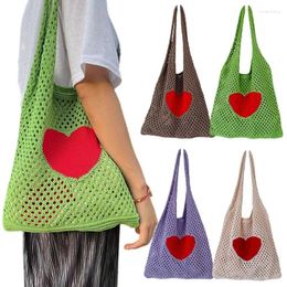 Waist Bags Summer Beach Bag For Women Solid Colour Heart Knitting Handbag Casual Hollow Travel Shopper Totes Large-capacity Shoulder