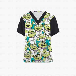 Dress 2023 Women's Nurse Uniform Short Sleeve VNeck Overalls Cartoon Printed Work Uniform Female Casual Medical Nursing Shirt