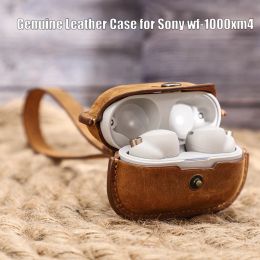 Accessories Genuine Leather Earphone Case for Sony wf 1000xm4 Vintage Portable Protective Cover for Sony WF1000XM4 Wireless Bluetooth Shell