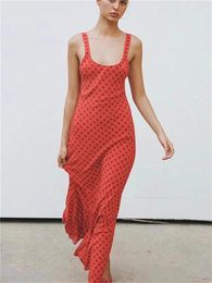 Casual Dresses Red Polka Dot Sling Dress Women Sleeveless Holiday Style 2024 Summer Female Trumpet Midi Robes