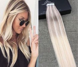 Balayage Colour 16 24 inch Glue Skin Weft PU Tape in Human Hair Extensions Brazilian REMY Hair To USA1024790