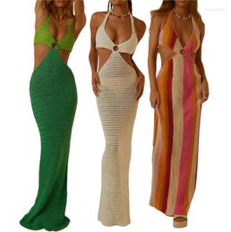 Casual Dresses Crochet Spaghetti Strap Maxi For Women Cutout Hollow Long Dress Bodycon Sleeveless Backless Slim Cocktail Party3777868