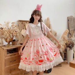 Party Dresses Japanese Sweet Lolita Dress Vintage Lace Bandage Bowknot High Waist Cute Printing Victorian Kawaii Girl Gothic Op