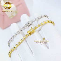 Gioielli ghiacciati Moissanite Bracciale in argento sterling 925 con pietre preziose e diamanti Bracciale tennis con ciondolo Moissanite personalizzato da donna