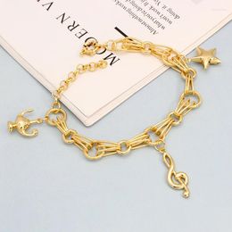 Charm Bracelets Chain Bracelet Set For Women Gold Color Link Bangle Female Fashion Jewelry Dubai Jewellery Girls Party Wedding Gifts