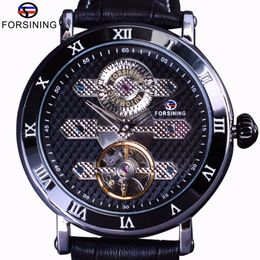 Forsining Tourbillion Obscure Designer Waterproof Genuine Leather Mens Watch Top Brand Luxury Mechanical Automatic Watch Clock2994