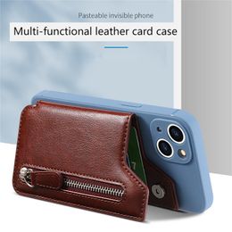 Leather Card Bag Back Stick Mobile Phone Multi-functional Creative Card Holder Card bag Sleeve Zipper Mobile Phone Case DIY Free Collocation