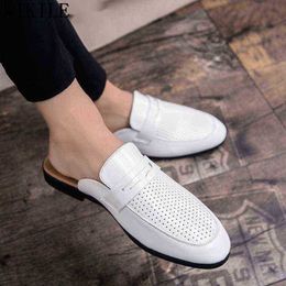 Dres Shoe Half For Men Dressing High Heeled Shoes Mule Masculino British Casual Leather Designer White 220723