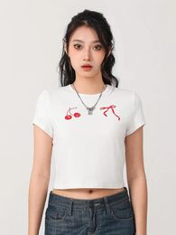 Women's T Shirts Women S Y2k Fruit Print Baby Tee Cute Graphic Short Sleeve Crop Top For Teen Girls Slim Fit Summer Aesthetic Clothes