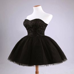 Black Mini Short Tulle Party Dresses Pretty Strapless Beading Lace-Up Back Short Homecoming Dress Sweet 16 Dresses274P