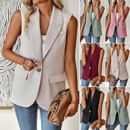 Women's Vests Office Lady Blazer For Women Solid Single Button Sleeveless Jackets Summer Elegant V Neck Blazers Vest Female Clothing