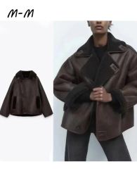 Jackets Autumn Winter Faux Leather Fur Sheepskin Coat Women Thicken Lapel Single Breasted Jacket 2023 Lady Warm Motorcycle Jackets