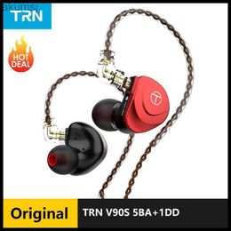 Cell Phone Earphones TRN V90S 5BA+1DD Metal Headset Hybrid HIFI Bass Earbuds In Ear Monitor Noise Earphone Noise Cancelling Earbuds Sport Headphone YQ240304