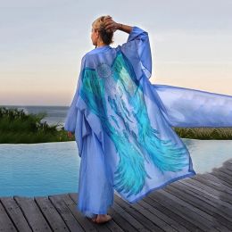 Trench Lucky Angle Wing Pattern Long Coats Summer Sheer Light Dream Art Kimono Beach CoverUp Exagerate Floor Length Trench Airy Duster