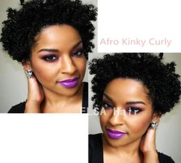 Pixie cut short Kinky Curly human hair wigs for black women bob full Machine made lace front wig2991015