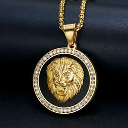 Hip Hop Lion's Head Pendant Necklace Cool Men Gift 316L Stainless Steel 18K Gold Plated Rap Jewellery