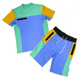 Mens Tracksuits Fashion Mens Patch Stich T Shirt Shorts Sets Summer Gym Sports Casual Crossfit Tshirts 2 Piece Suit Men Stracksuit