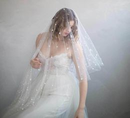 Twigs High Quality Bridal Veils With Cut Edge Fingertip Length Pearls Two Layers Tulle Elegant selling Wedding Veils V0314582038