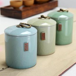 Tools 3 Colors Tea Box Pottery Jar Long Jing Tea Storage Airtight Pots Coffee Organizer Storage Tanks Kitchen Food Container With Lid