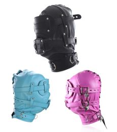 Bondage Open Mouth Gag Leather Full Gimp Hood Mask Padded Locked eye Blindfold Bondage T565340242