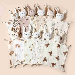 Blankets Swaddling New Baby Cotton Muslin Comforter Blanket Newborn Sleeping Dolls Print Cat Kids Sleep Toy Soothe Appease Towel Bibs Saliva TowelL2403L2403