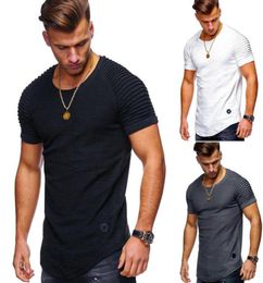 Designer Men039s Casual Tops Summer Shortsleeved Tshirt Solid Colour Fold Round Neck Clothes Slim Men Fitness Active Tshirt3124330