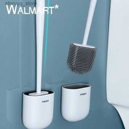 Cleaning Brushes Wall-Mounted Punch-Free No Trace Toilet Brush Set Toilet Cleaning Tool Silicone Long-Handled Soft Bristle Toilet Cleaning BrushL240304