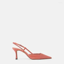 Sandals Size 34-41 2024 Women Asymmetric Thin Heel 7cm High Pink Strap Pointed Toe