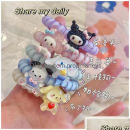 Cartoon Accessories Kuromi Style Telephone Wire Cord Gum Hair Tie Girls Candy Color Elastic Band Ring Rope Bracelet Stretchy Scrunch Dhyg2