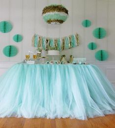 10080cm Mint Green Tulle Table Skirts Wedding Tutu Table Decoration Cheap Creative Baby Showers Custom Made Birthdays Party Decor6472224