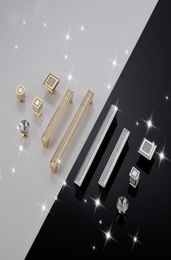 Chrome Plating Golden Diamond Shape Crystal Glass Drawer Cabinet Knobs and Handles Kitchen Door Handles Wardrobe Hardware1813140