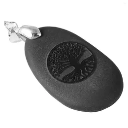 Pendant Necklaces Engraved Tree Of Life Black Stone Healing Chakra Balancing Charms For Jewellery Making Diy Necklace Accessories