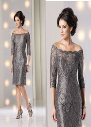 Elegant Lace Mother Of The Bride Dresses Off Shoulder Formal Evening Gowns Silver Grey Half Long Sleeves Wedding Guest Dress9852142