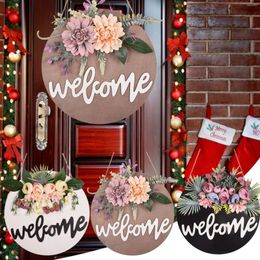 Decorative Flowers Christmas Door Hanging Sign For Front Hanger Wreath Decor Indoor Outdoor Yard Wall Decorations Wooden Year