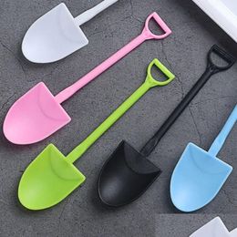 Spoons Disposable Ice Cream Spoon 100 Pcs/Lot Shovel Shaped Scoop Black White Small Thicken Scoops Plastic Dessert Cake Cpa4508 912 Dhyv1