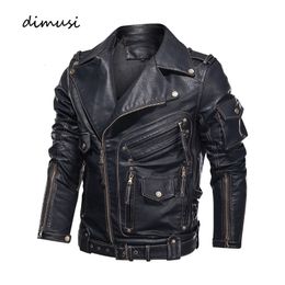 DIMUSI Winter Mens Leather Jacket Men Fashion Motorcycle PU Leather Jacket Cool Zipper Pockets Leather Coats Clothing 240228
