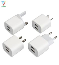 30pcs New Design White 2 Ports 2USB Dual USB Cell Phone Charger 5V 2A EU US AU UK Plug Wall Power Adapter for iPhone Samsung HTC4824622