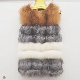 Fur Natural Real Fox Fur Women's High Quality Pelt Real Fur Coat Patchwork Red Silver Fox Vest Striped Thick Coats Vests