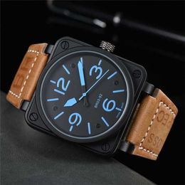 14% OFF watch Watch Men Automatic Mechanical Bell Brown Leather Black Ross Rubber Wristwatch