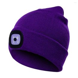 Berets Beanie Cap Hat Unisex Outdoor Cycling Hiking LED Light Knitted Winter Elastic