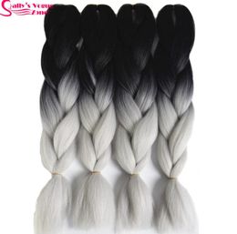 Whole High Temperature Fibre Synthetic Hair Extension Ombre Braiding Hair 2 Tone Black Silver Grey Colour Sallyhair 24inch Jum2828964