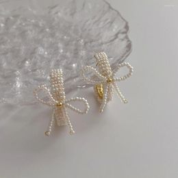 Stud Earrings Simple Pearl Bow C-shaped For Women S925 Silver Needle Elegant Female Retro Ear Jewelry