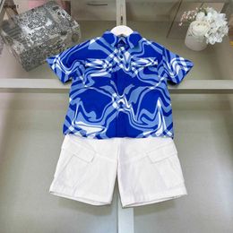 Brand baby two-piece set child tracksuits Size 100-150 kids designer clothes Gradient blue stripes boys shirt and shorts 24Feb20