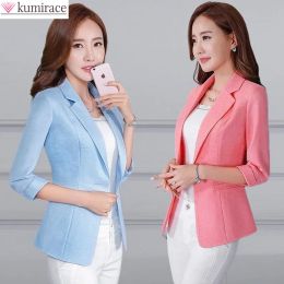 Blazers Korean Fashion Elegant Women's Jacket Fashion Casual Cotton Linen Blend Female Blazer Exquisite Office Coat Clothing