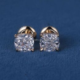 Factory Customised Real S925 Silver 9k 10k 14k 18k Solid Gold Earring Cushion Cut Lab Diamond Luxulry Stud Earring for Women Men