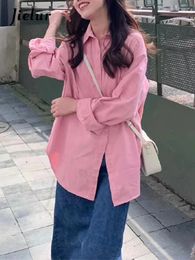 Women's Blouses Ins Solid Colour Simple Basic Chicly Women Shirt Casual Loose Fashion Street Woman French Pink Slim Top Female
