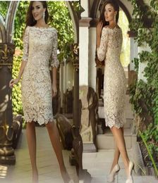 Vintage Champagne Lace Mother Of The Bride Dresses Short Knee Length Sheath Formal Evening Gowns Elegant Women Wedding Guest Dress6420801