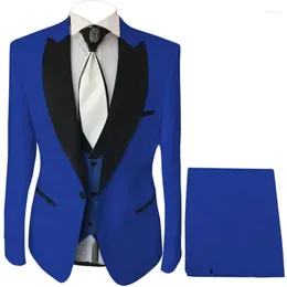 Men's Suits Formal Groom Tuxedo For Wedding Peaked Lapel Slim Fit Mens Prom Party Fashion Blazer 3 Pieces Male (Jacket Pants Vest)