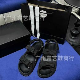Sports shoes 2024 Xiaoxiang Bowtie Velcro Sandals for Summer New Thick Sole Diamond Grid Fabric Top with Two Round Headed Womens Shoes