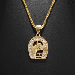 Pendant Necklaces Fashionable And Trendy Exquisite Shiny Zircon Inlaid Golden Horse Head Animal Necklace For Men Women As A Gift